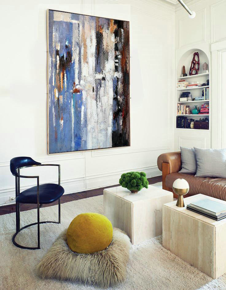Large Contemporary Painting,Vertical Palette Knife Contemporary Art,Artwork For Sale,Blue,White,Grey,Red.etc